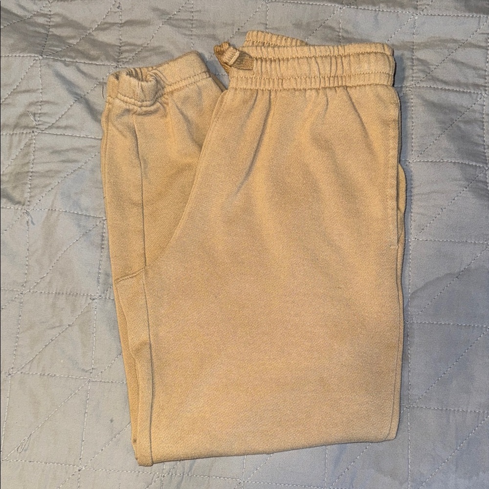 Athletic Works Boys Khaki Beige Sweatpants W/ Pockets Elastic Waist Size L